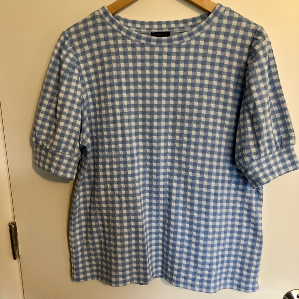 Ann Taylor Light Blue and White Gingham Top